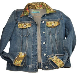 Too-She-She Upcycled Gorgeous Tapestry  Gap Denim Jean Jacket